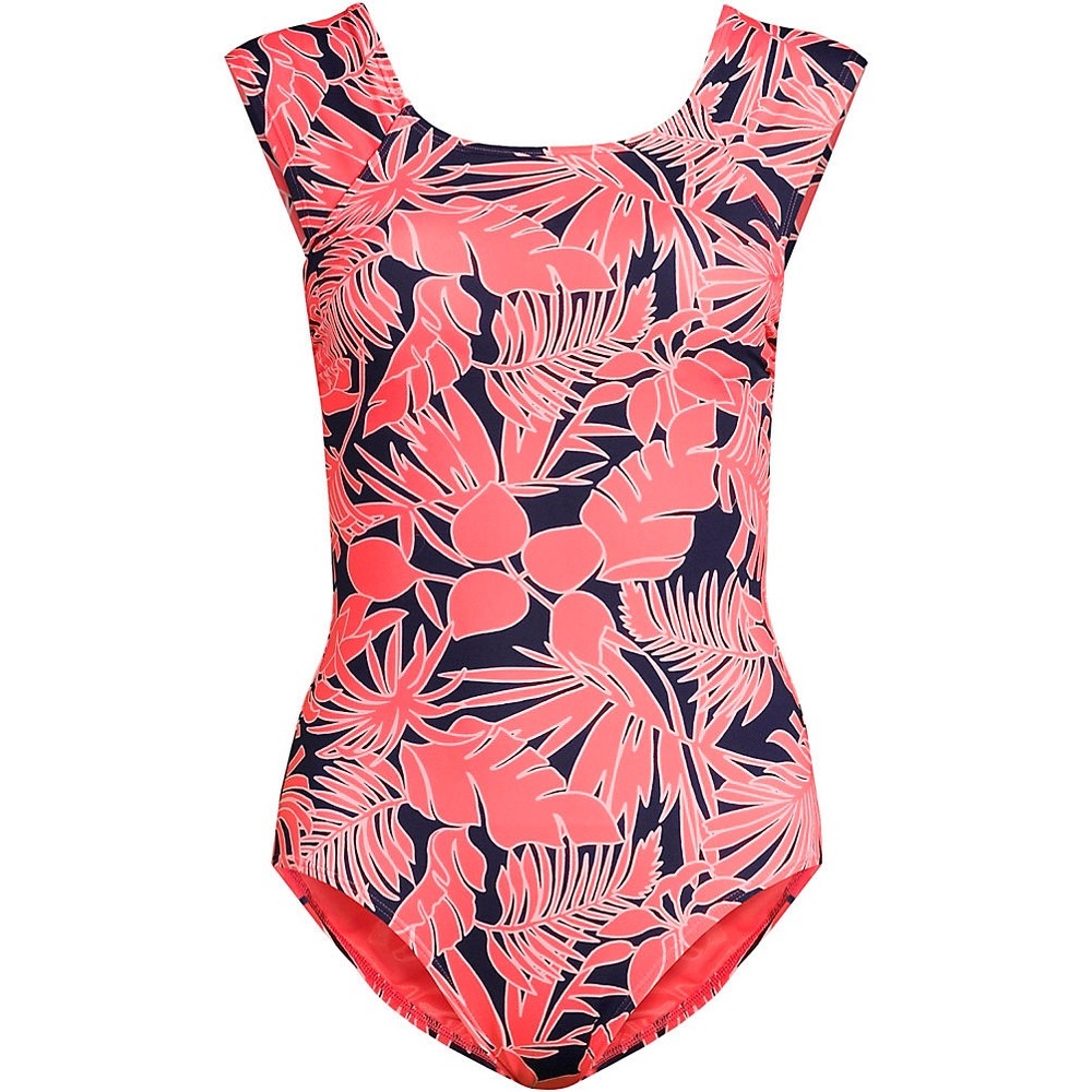 Land’s End Chlorine Resistant Tummy Control Cap Sleeve X-Back Swimsuit 14L